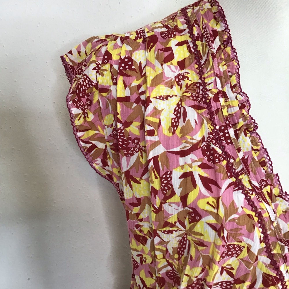 Poupette St Barth Women Elegant Mini Dress S Pink Yellow Floral - Picture 5 of 14